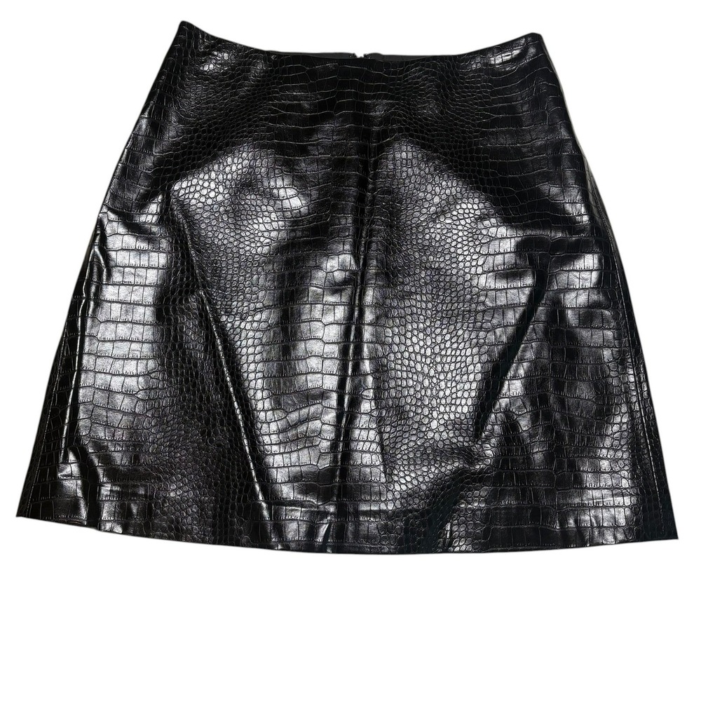 Calvin Klein Mini Skirt 2 Black Faux Leather Crocodile Embossed High Waist - Picture 3 of 7